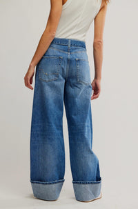 Free People East Bay cuffed Jean in med wash - women's jeans - detail view
