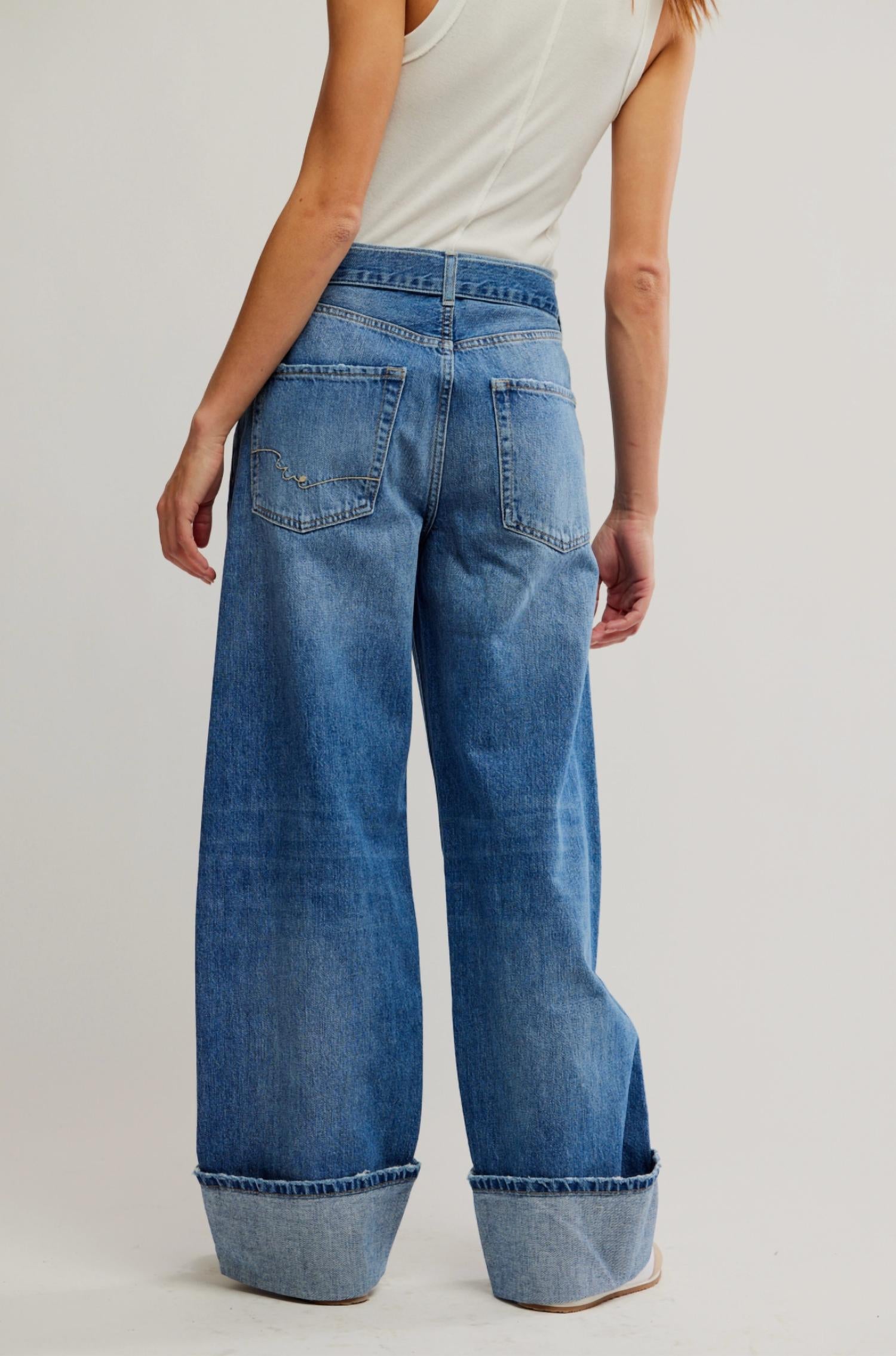 Free People East Bay cuffed Jean in med wash - women's jeans - detail view