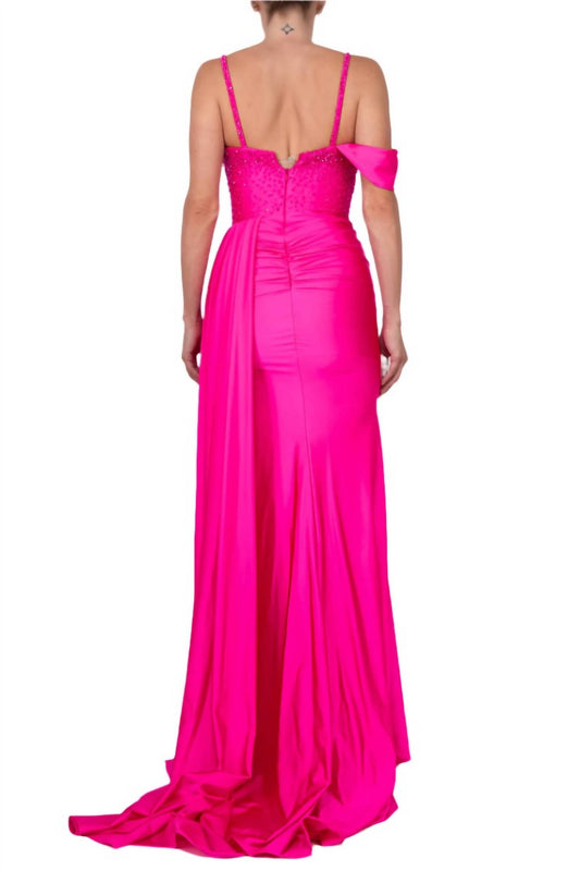 Colors Dress - One Shoulder Beaded Bodice Front Slit Gown