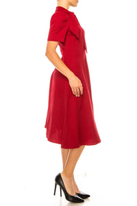Maggy London - Tie Neck Short Sleeve A-line Dress