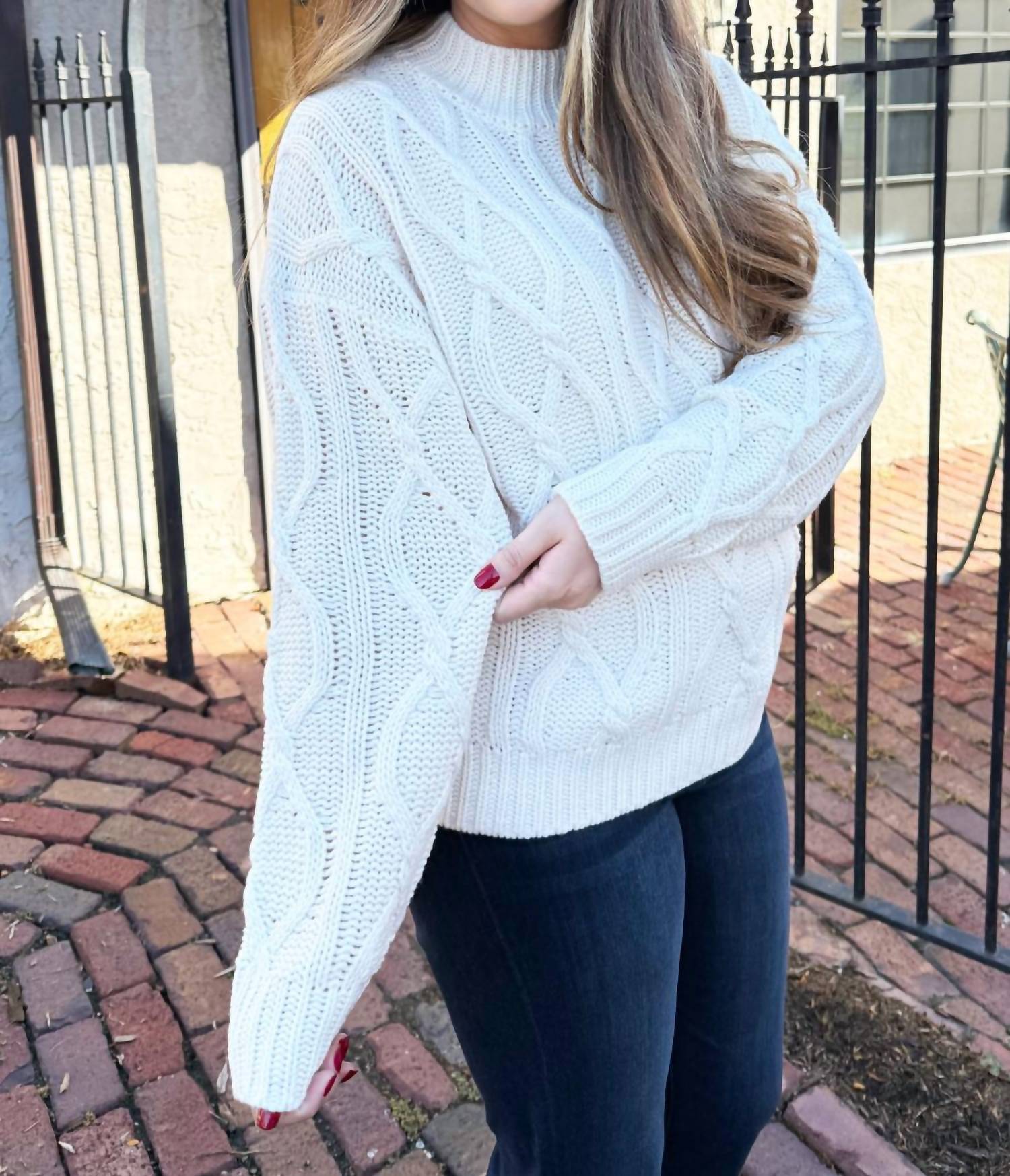 Elan - Cable Knit Crew Neck Sweater