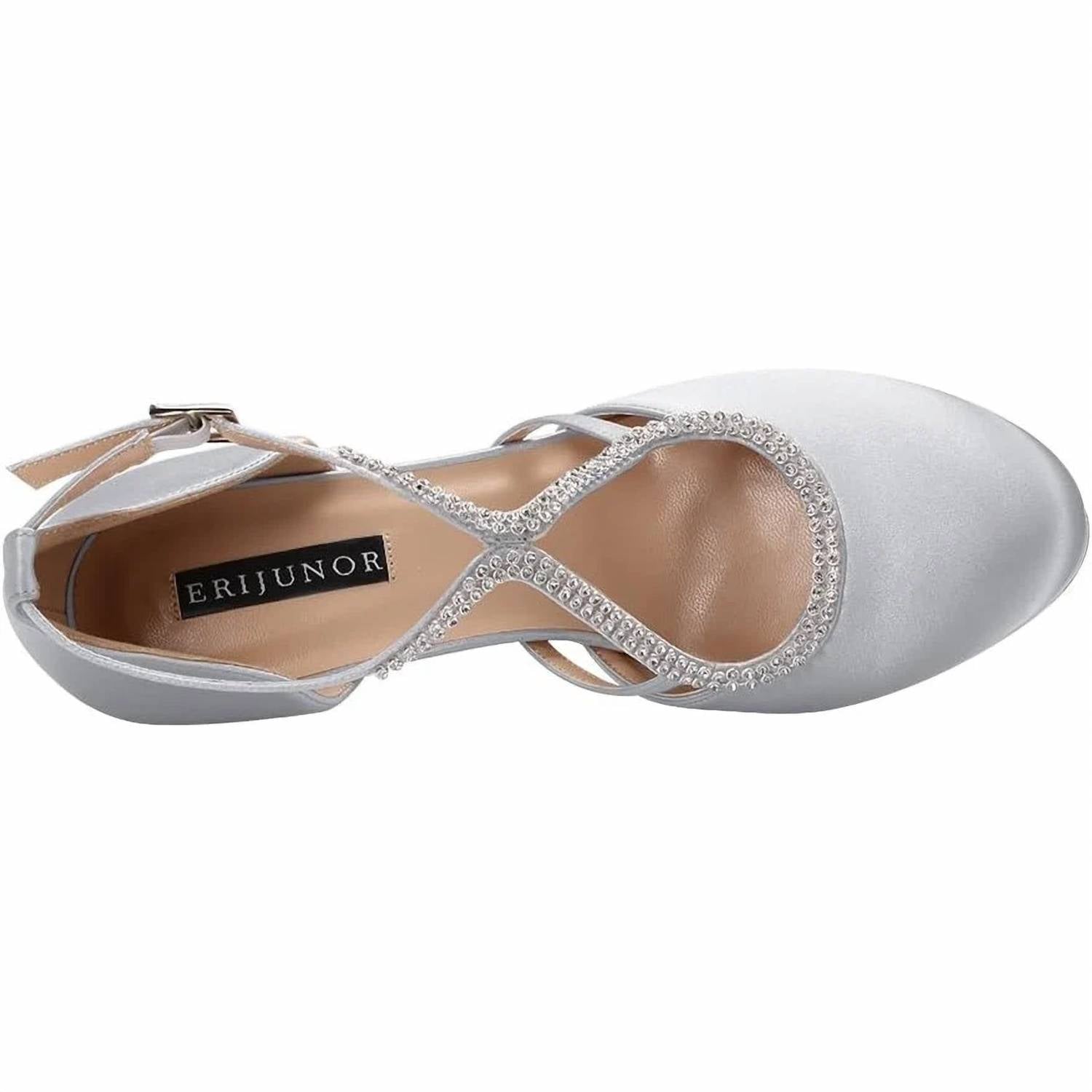 Erijunor - Women's Satin Rhinestone Ankle Strap Heels