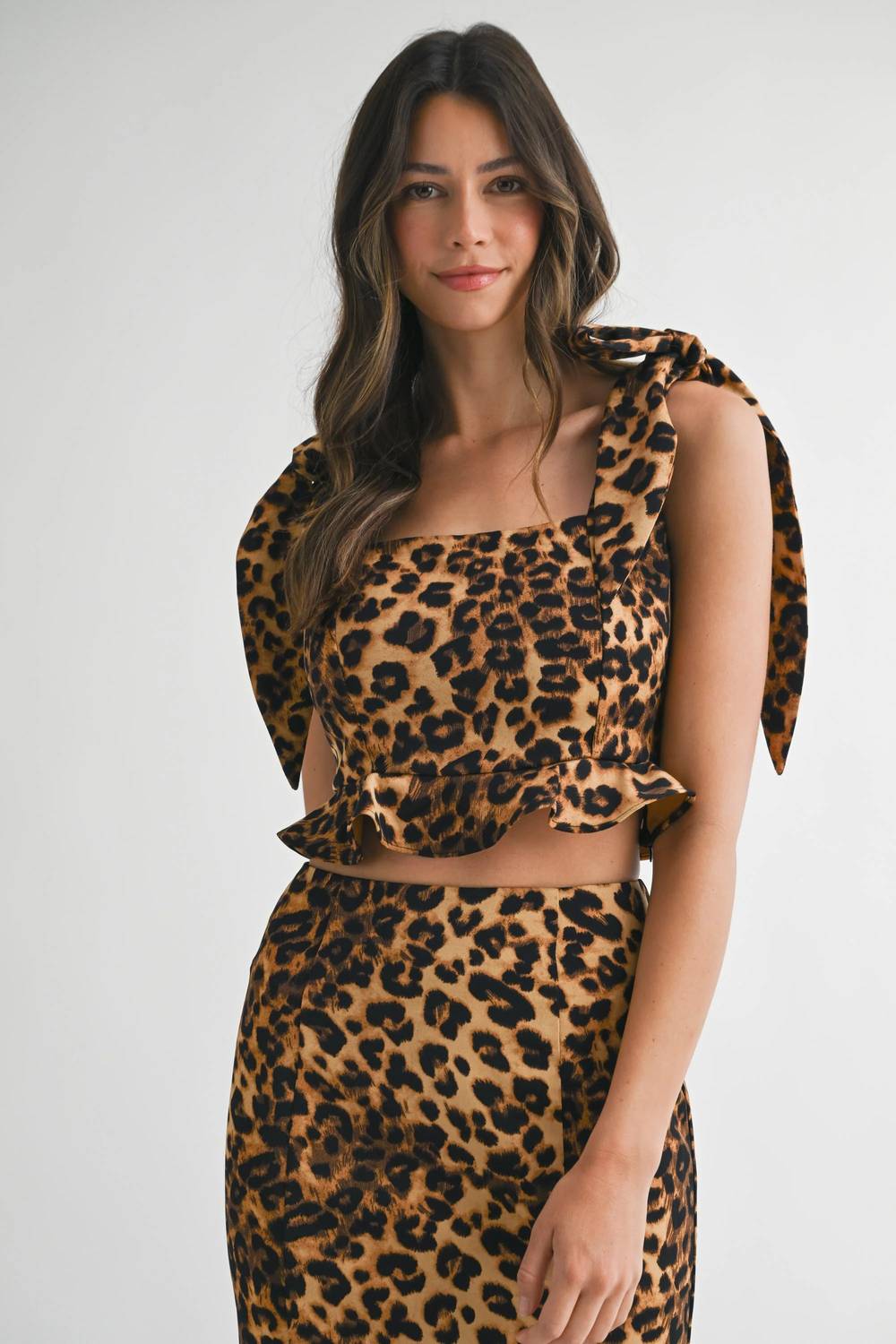 Mable - Leopard Printed Top And Skirt Set