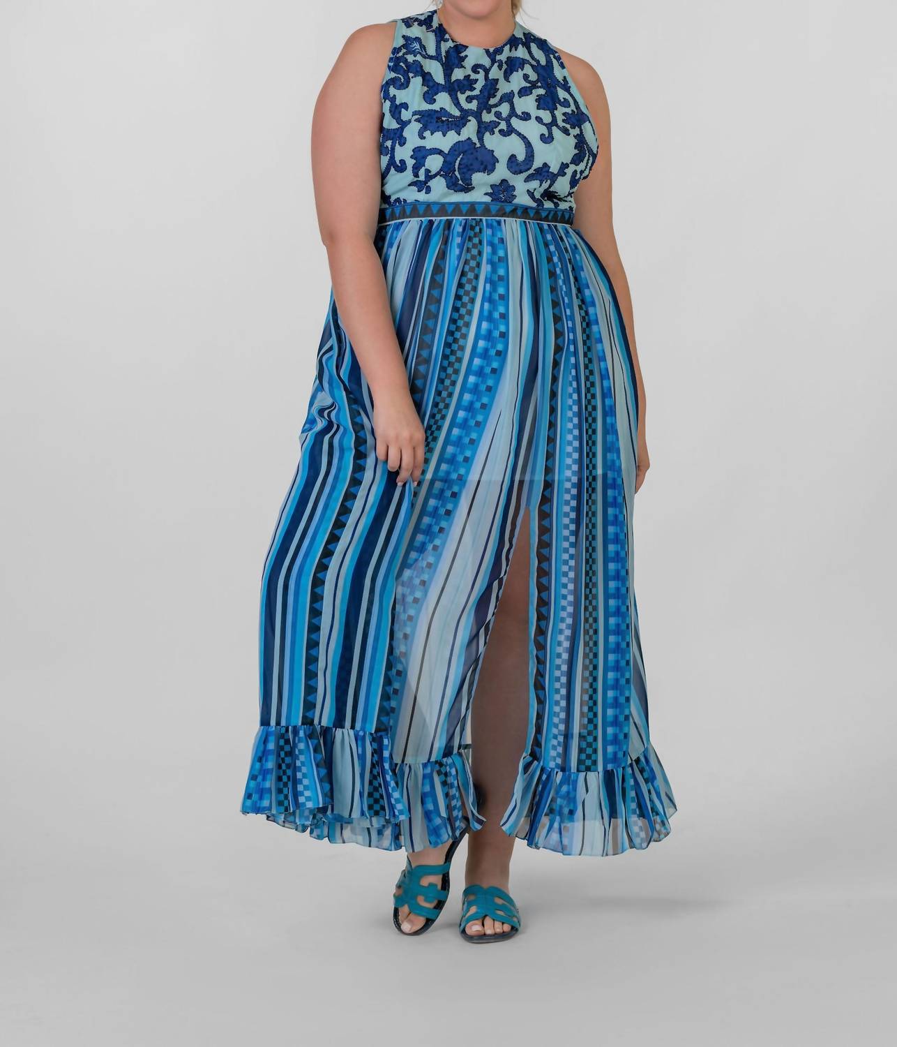 Just Bellina - CHECKERED STRIPE WAVES DRESS