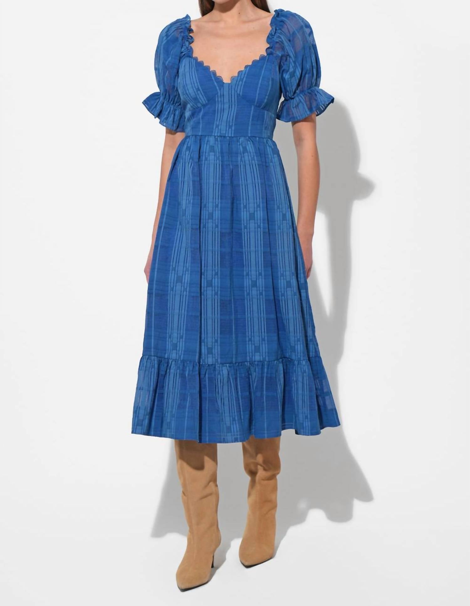 adelyn rae Betsey Puff Sleeve Jacquard Striped Maxi Dress in marine blue - women's dress - view 4
