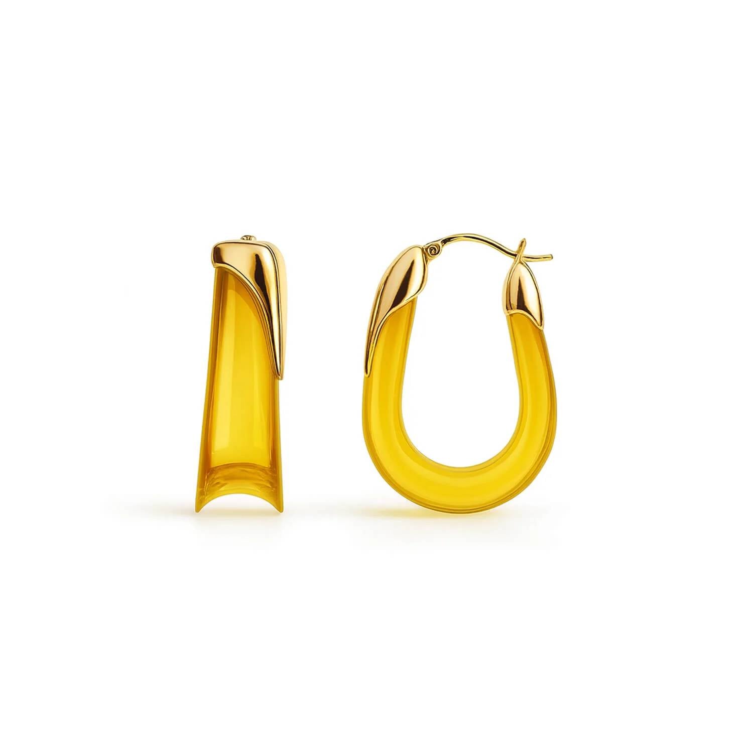 Gold & Honey - Women's Sculpted U Lucite Birthstone Hoop Earrings