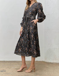 Polagram - Printed Floral V-neck Midi Dress - Plus