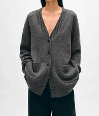 White + Warren Cashmere Luxe Pocket Cardigan in graphite - women's cardigan