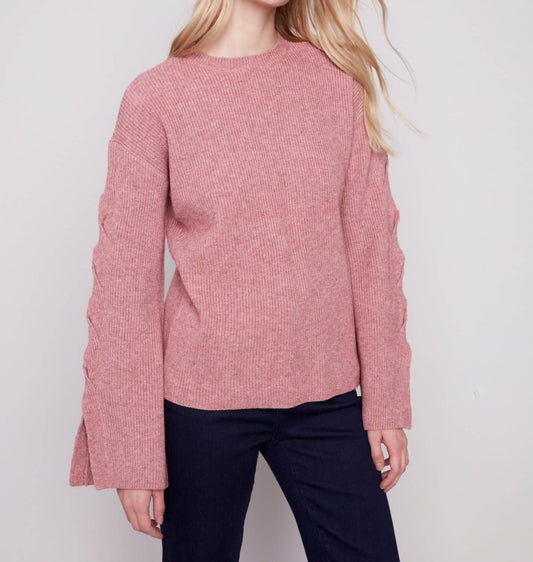 Charlie B - Crew Neck Sweater With Cable Sleeves