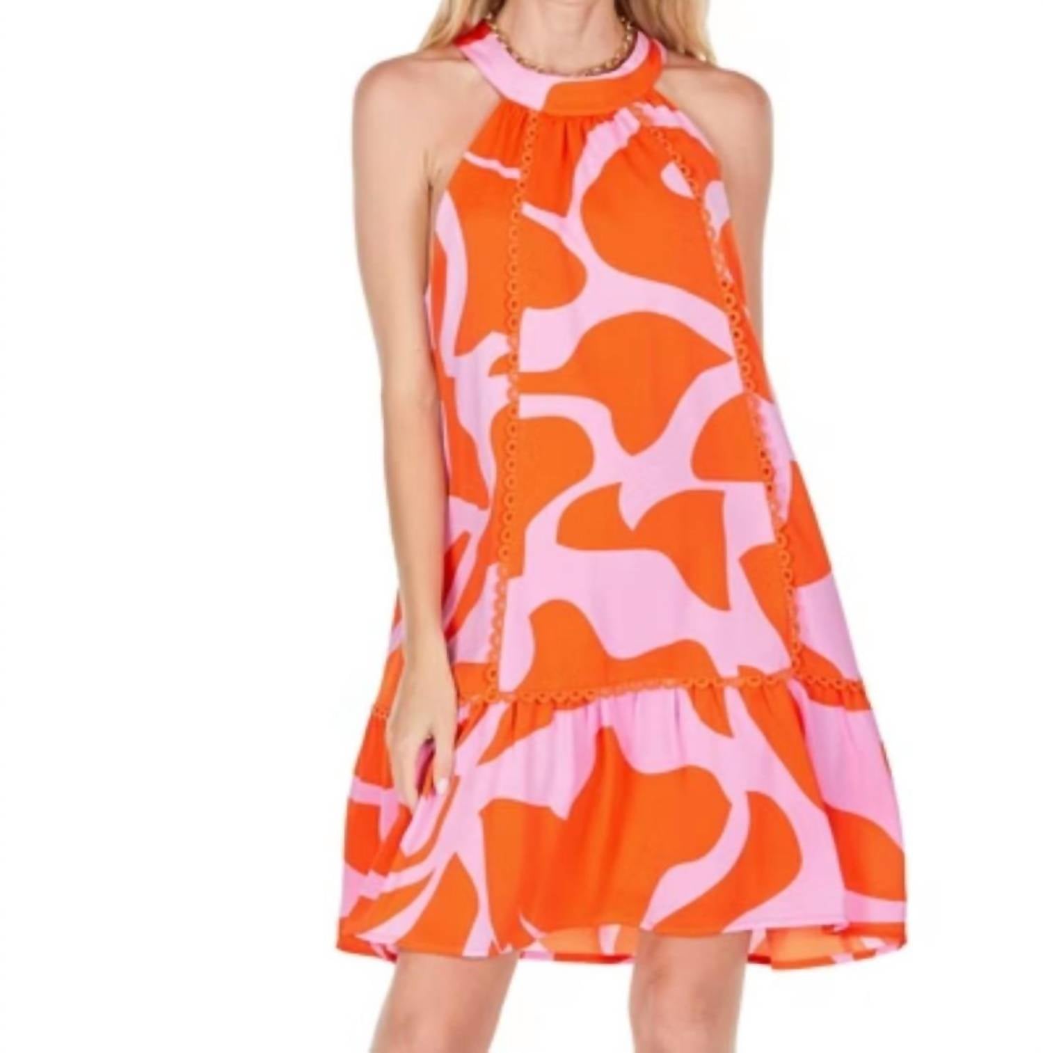 Jade - Trim Tie Neck Halter Dress