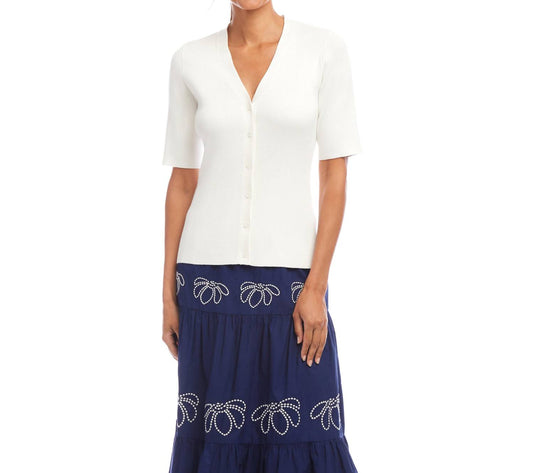 Karen Kane - Short Sleeve Ribbed Cardigan Sweater