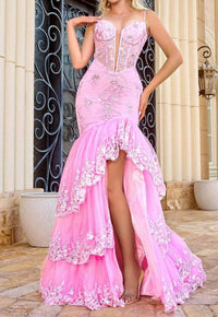 PORTIA&SCARLETT Petal Dream Corset Mermaid Gown in pink - women's dress
