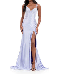ASHLEYlauren Pearl Prom Dress With Lace in periwinkle - women's dress