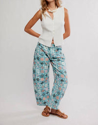 Free People Ditzy Jade Fun Barrel Jeans in blue multi - women's jeans