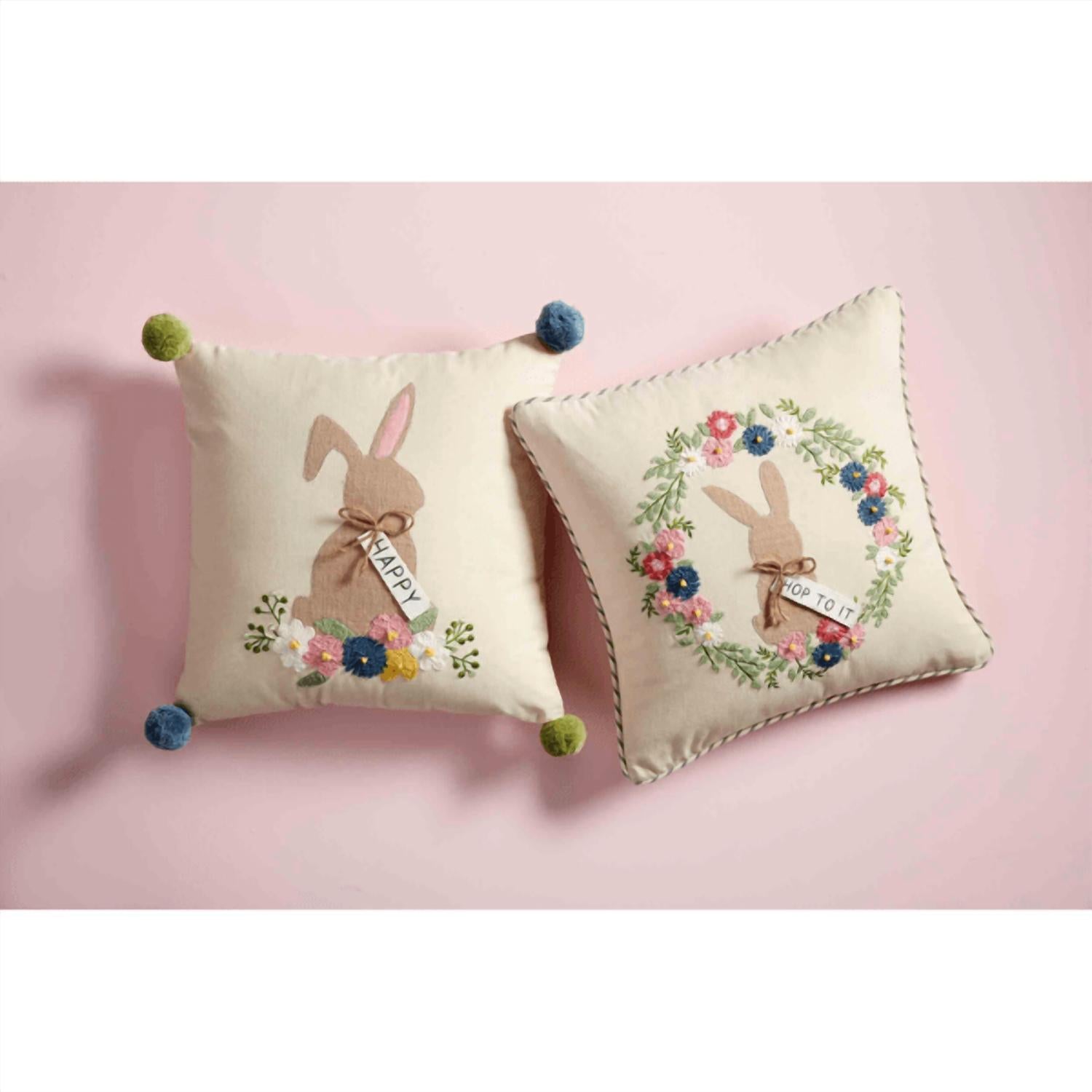 Mudpie - Happy Bunny Embroidered Pillow