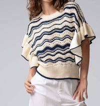 Urban Daizy - Ruffle Sleeve Wave Knit Sweater