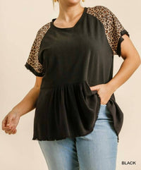 Umgee - Leopard Sleeve Babydoll Top - Plus