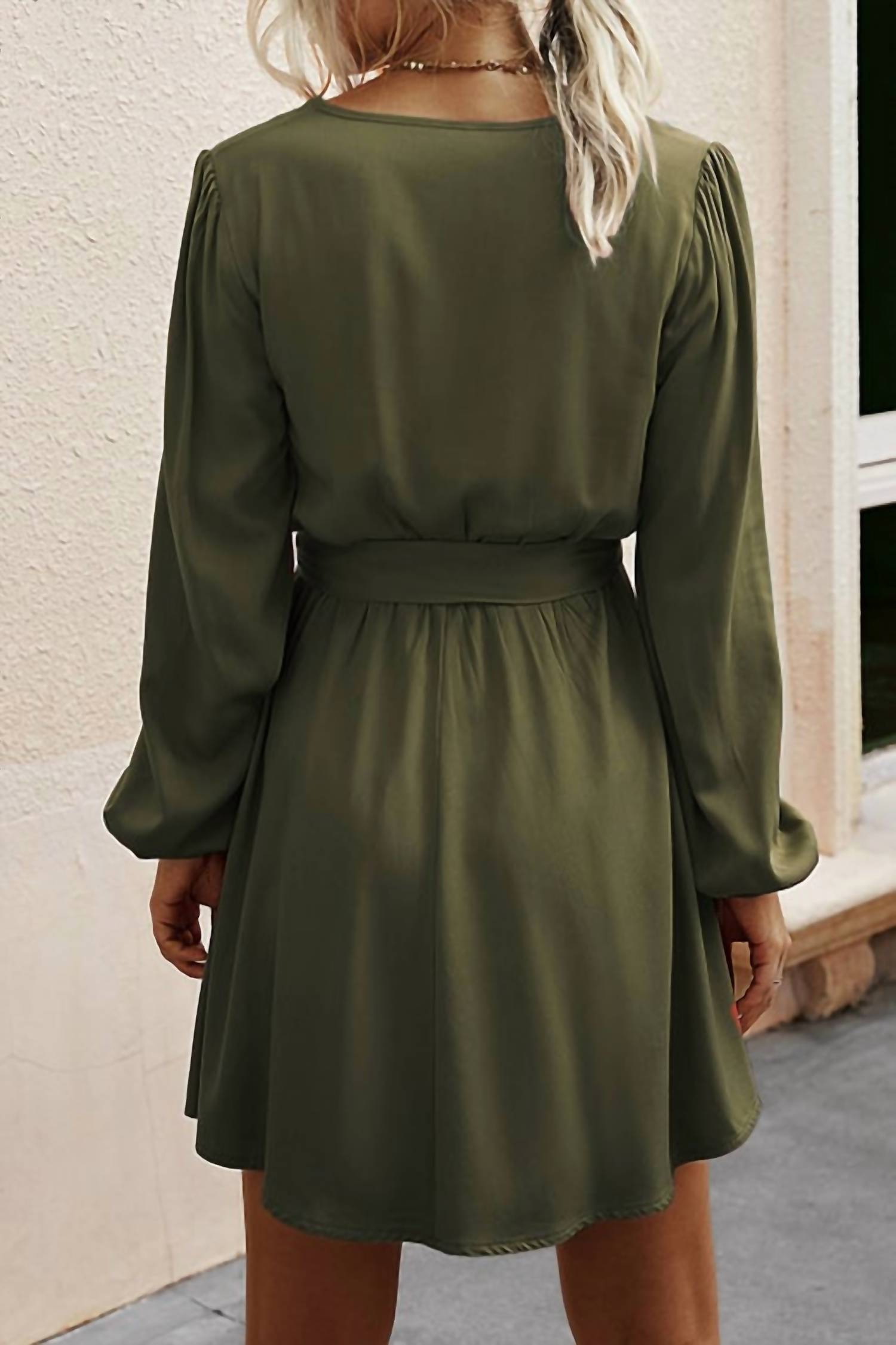Elook - Long Sleeve Belted Dress