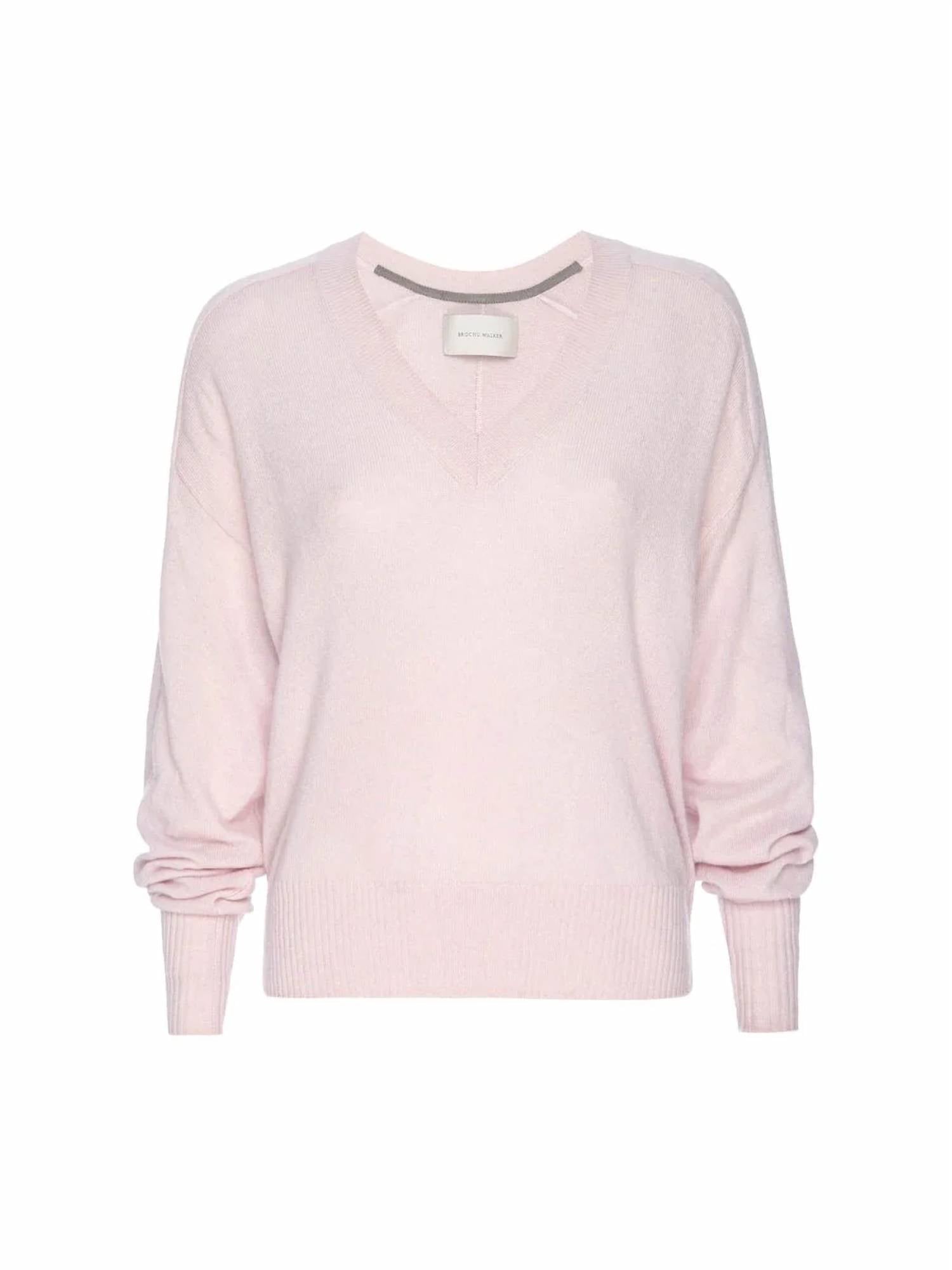 Brochu Walker Leia Vee Cashmere Sweater in rose quartz - women's sweater - alternate view