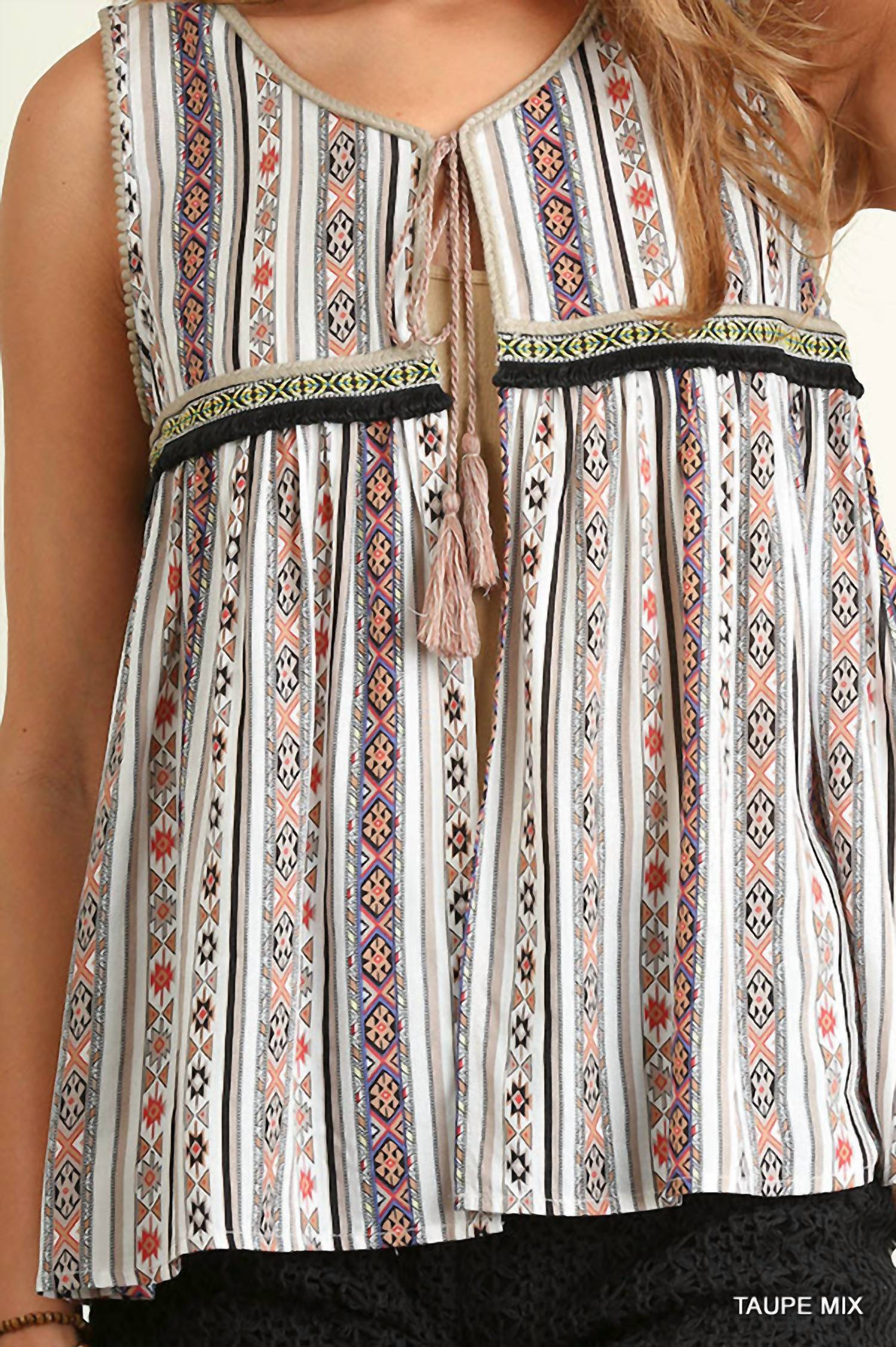Umgee - Tribal Print Tassel Tie Vest