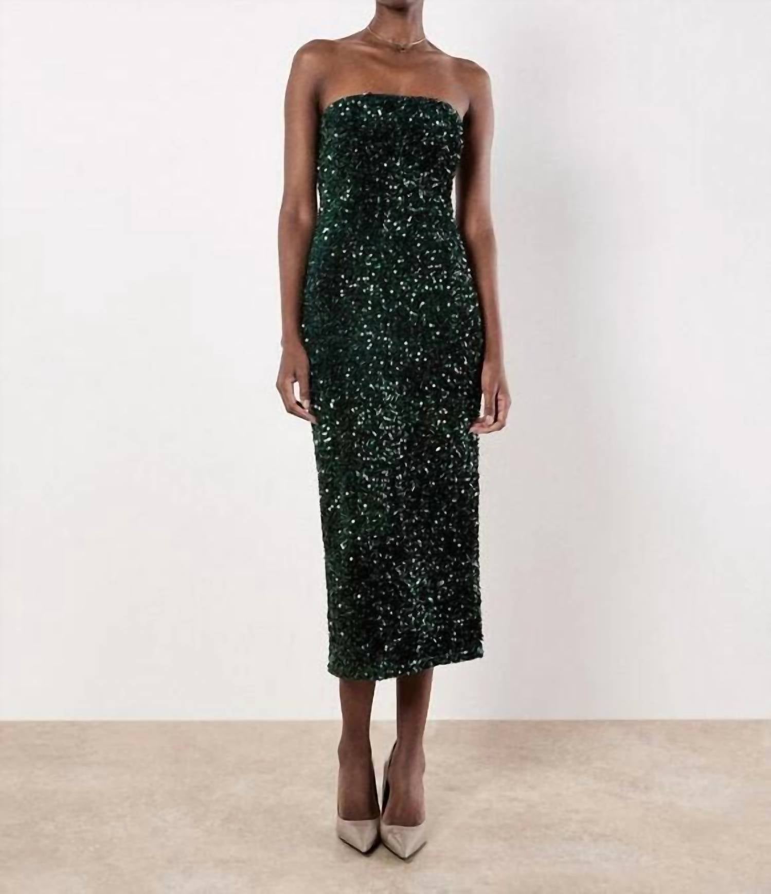 Apricot - Strapless Sequin Midi Dress With Back Slit