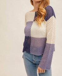 Hem & Thread - Color Block Fishnet Boat Neck Sweater