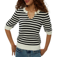Michael Stars Women's Rosanna Striped Puff Sleeve Sweater in black - women's sweater