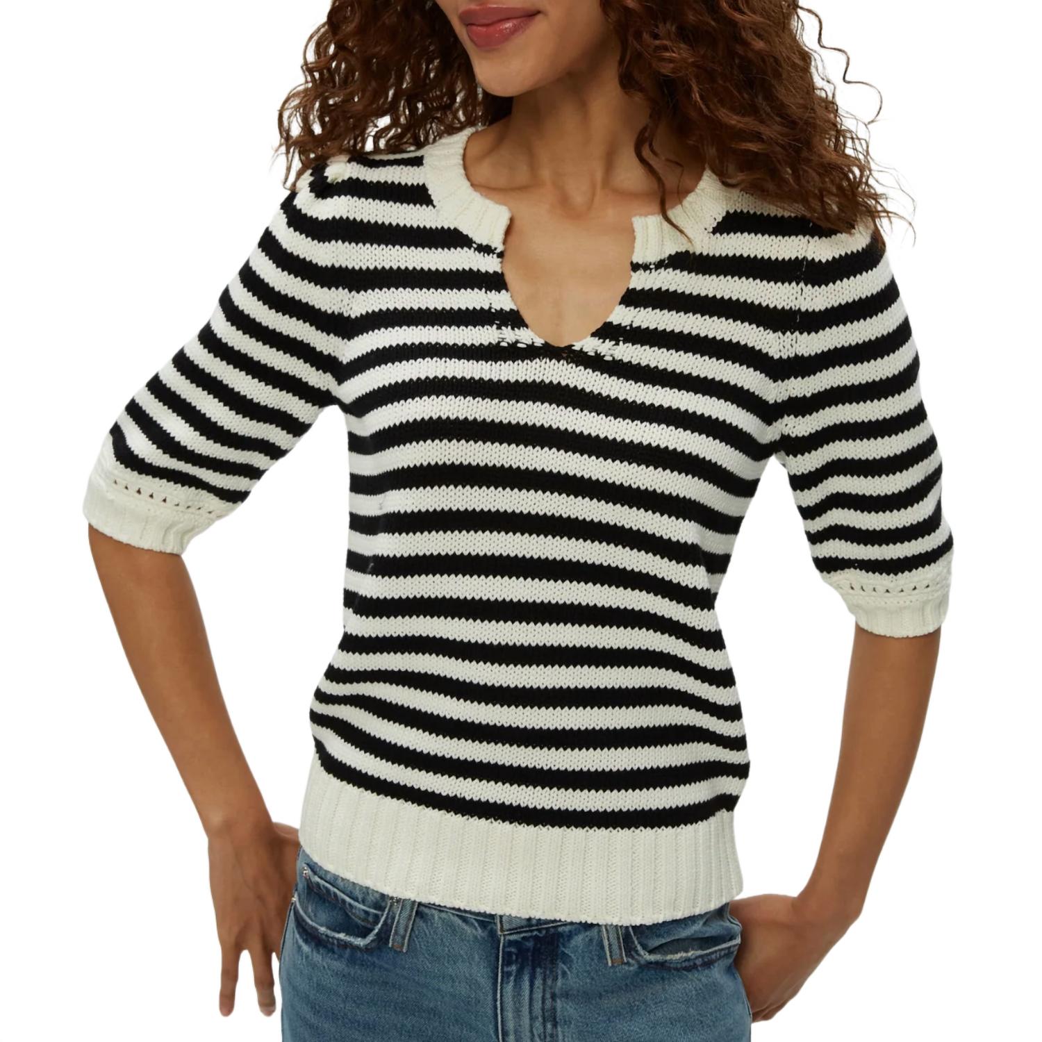 Michael Stars Women's Rosanna Striped Puff Sleeve Sweater in black - women's sweater