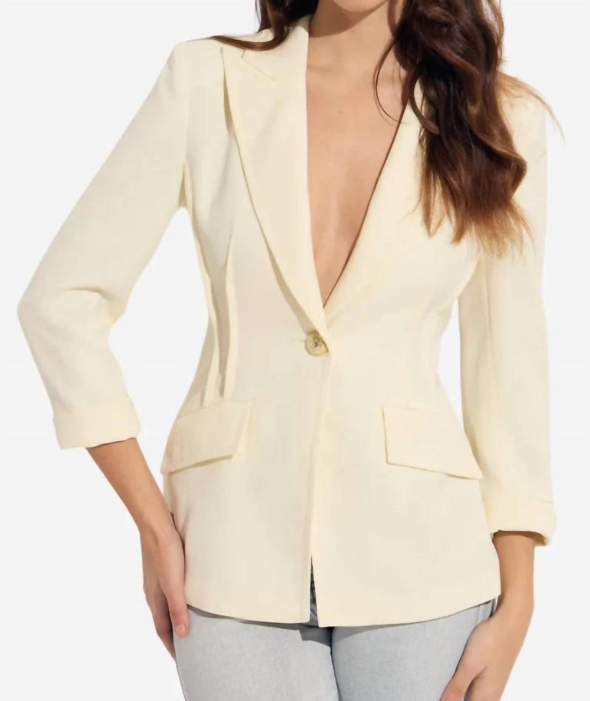 Oolala - One Button Blazer with Printed Mesh Lining
