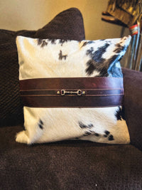Equipage Snaffle Bit Cowhide Leather Pillow Cover #1 in brown white black - item