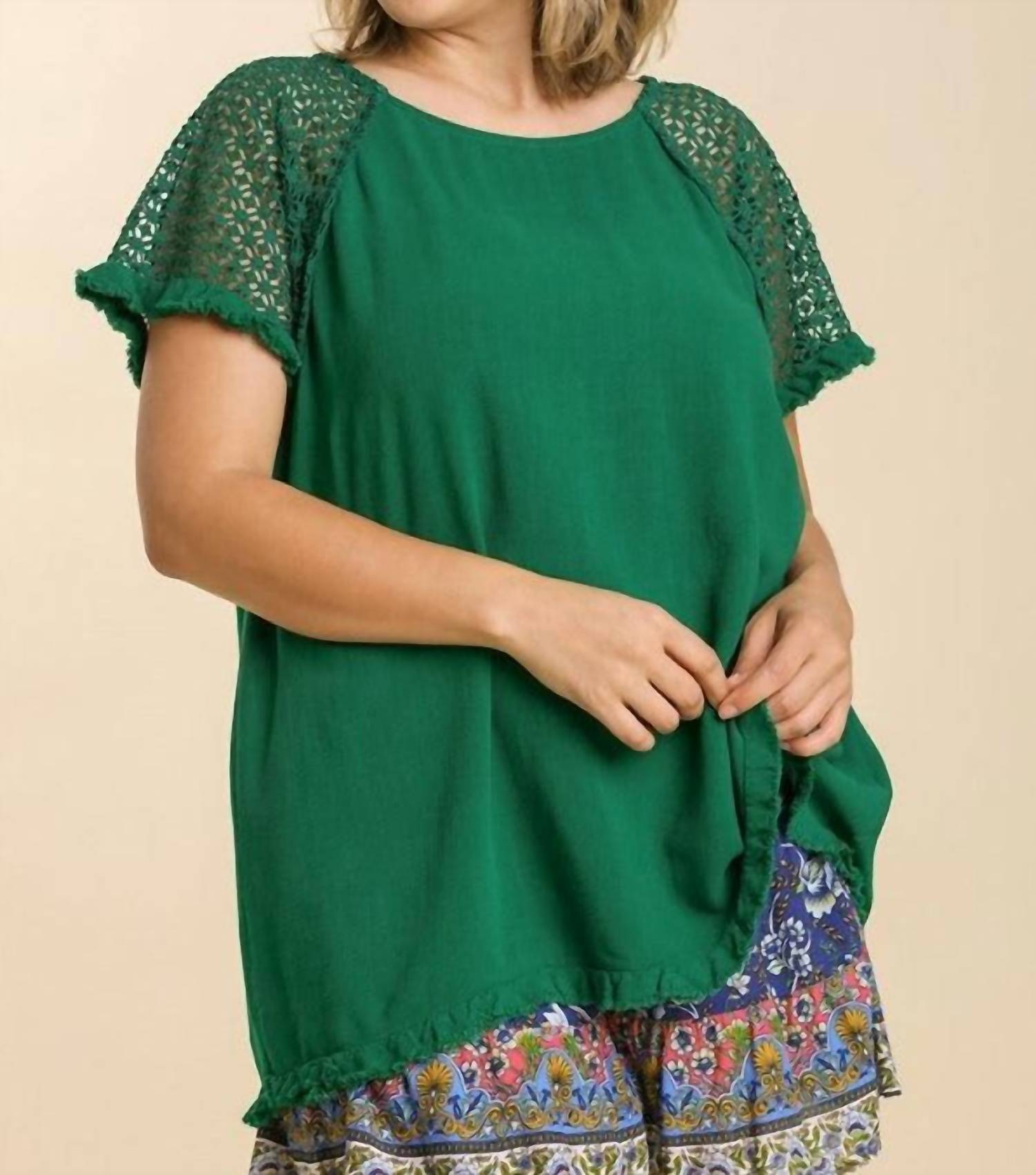 Umgee - Crochet Detail Fringe Top - Plus