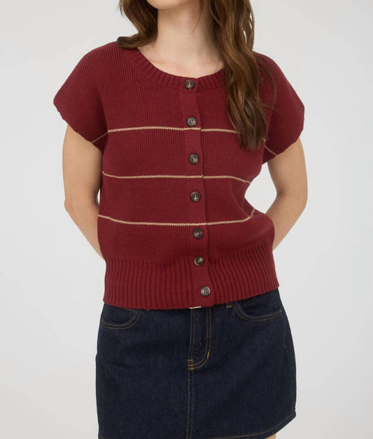 The Workshop Studio - Stripe Button Down Short Sleeve Knit Cardigan