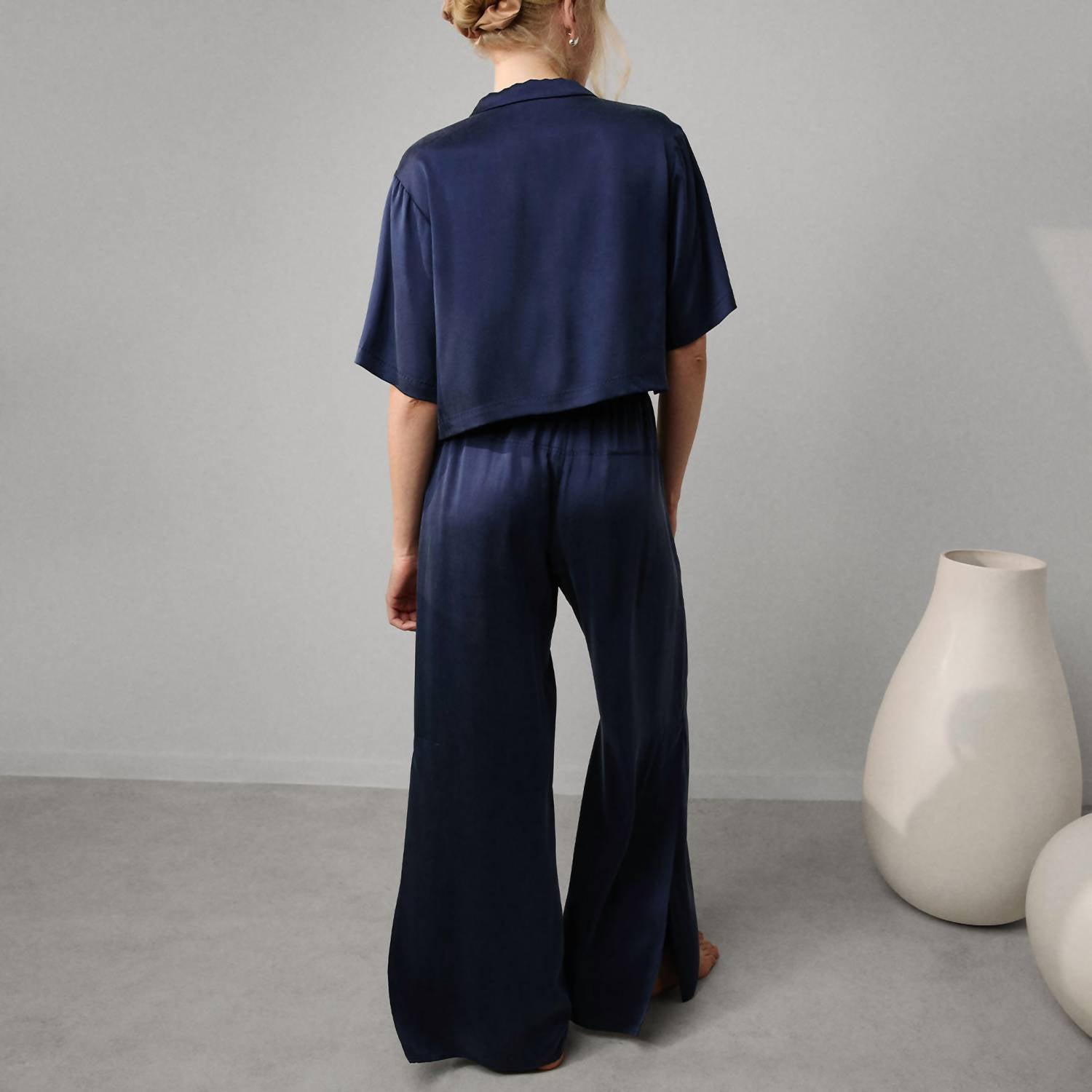 Lunya Women's Cami Pant Set in deep blue - women's pants - detail view