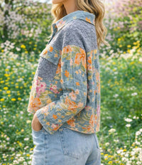 Mystree - Mixed Media Floral Denim Jacket