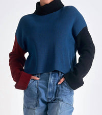 ELAN Long Sleeve Mock Neck Sweater in blue - women's sweater
