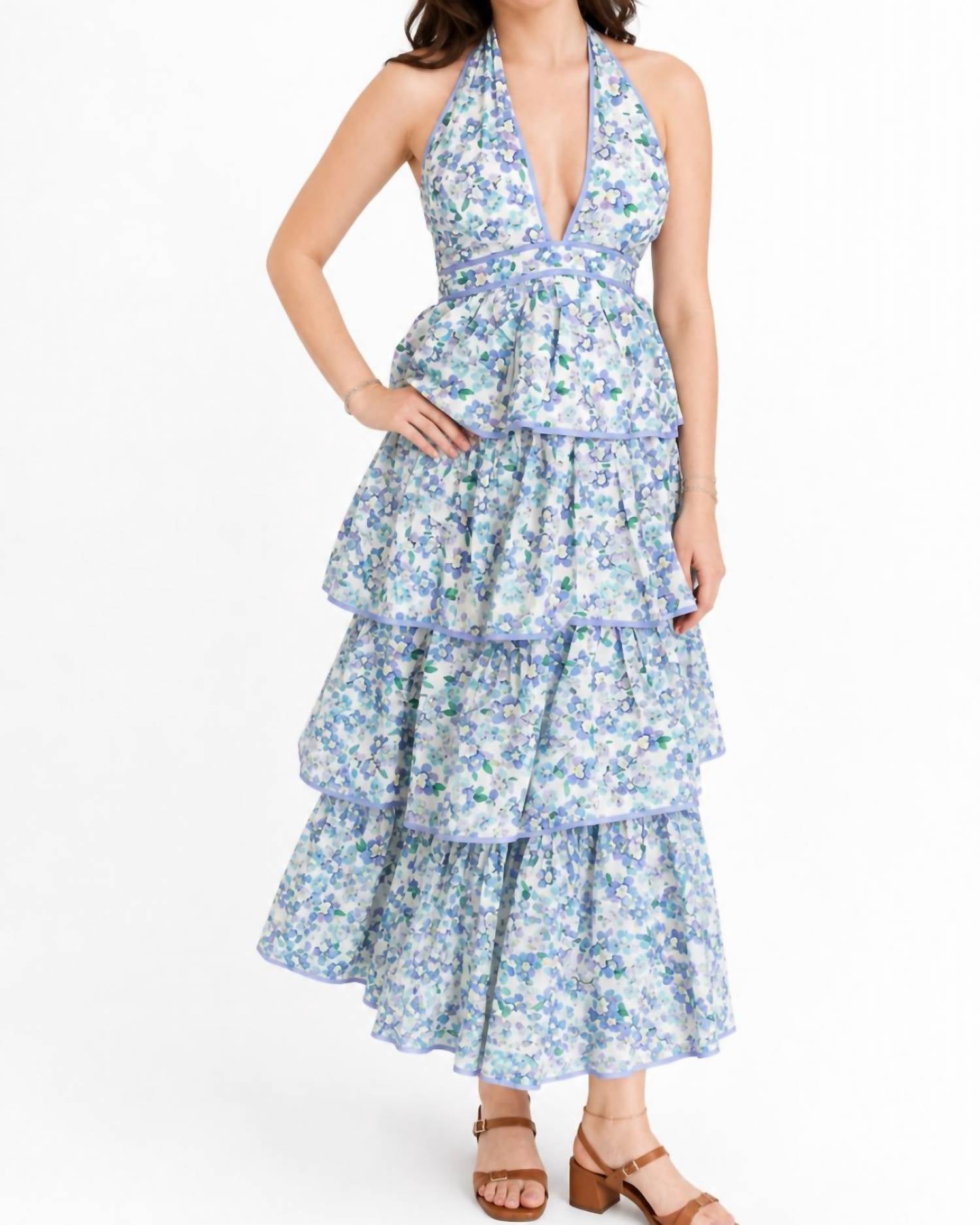 Mable - FLORAL HALTER NECK TIERED MIDI DRESS