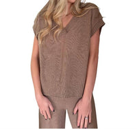 MIOU MUSE Zoe Knit Sleeveless V-neck Top in taupe - women's t-shirt
