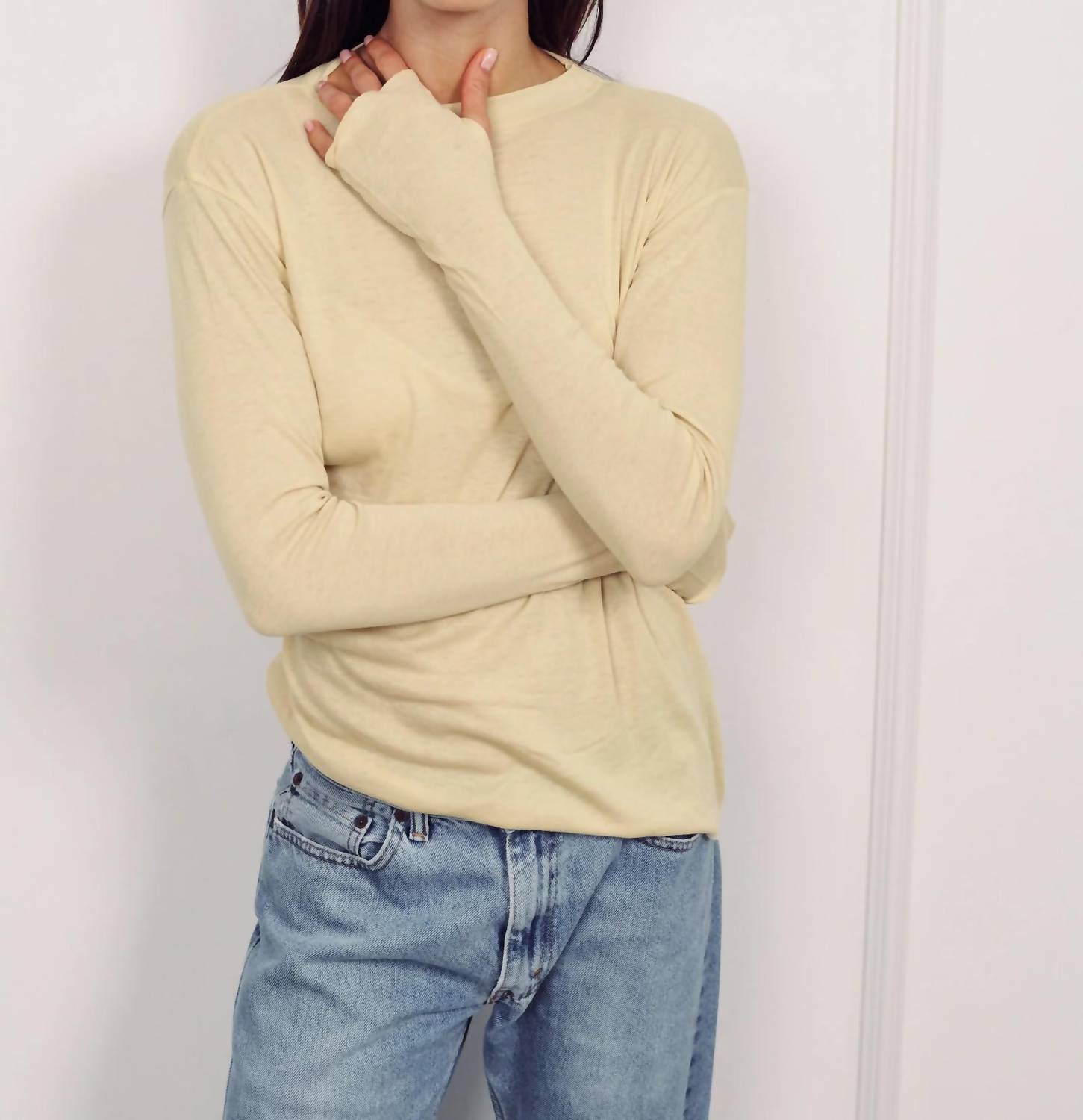 Mila Clothing Long Sleeve Crewneck Tee in bark - women's long sleeve top