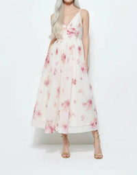 Ina Fashion - Romantic Organza V-neck Midi Dress