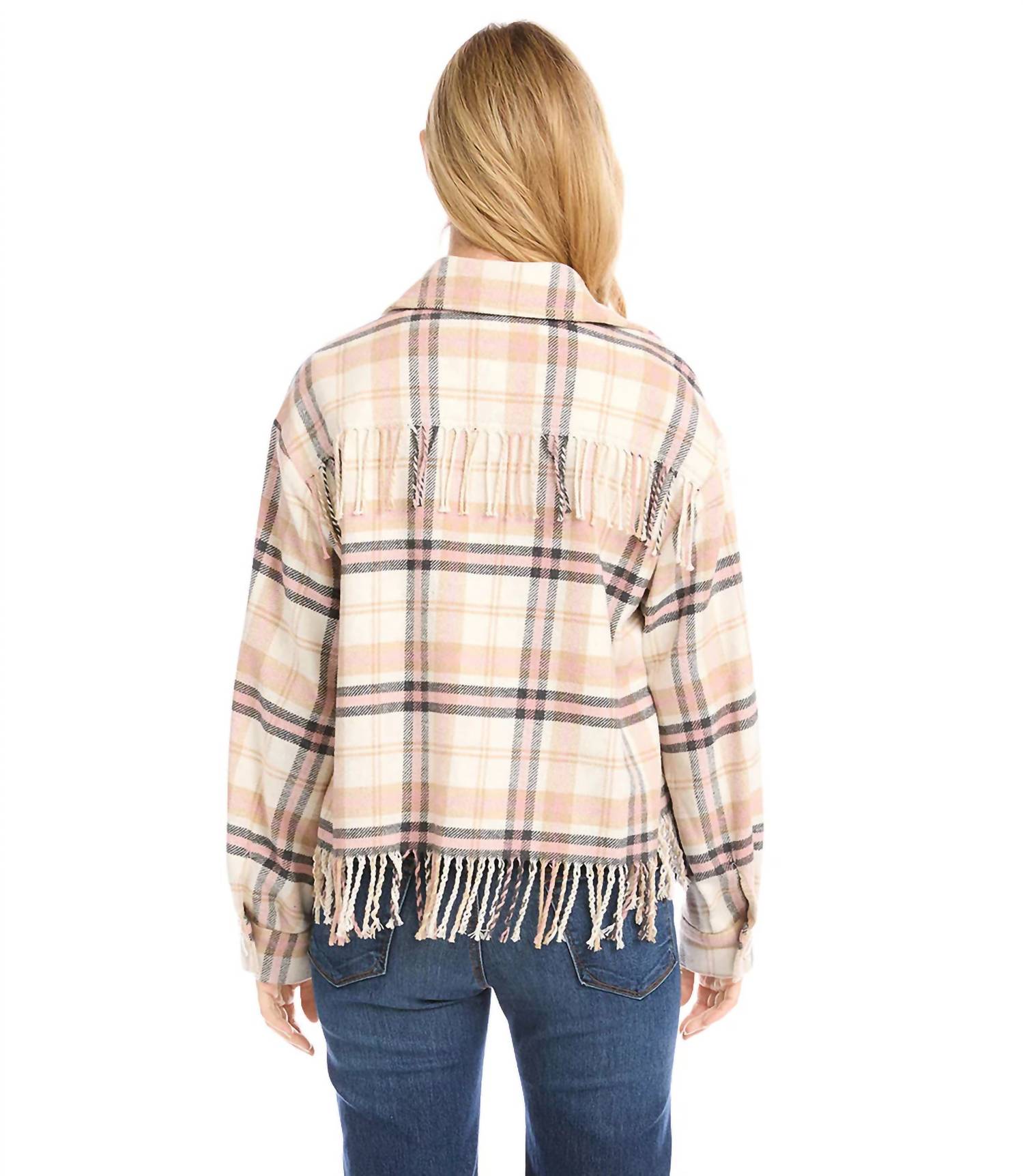 Karen Kane - Rose Plaid Fringe Shirt Jacket