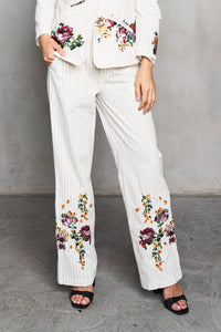 Paparazzi - Woven Yarn Dyed Pin Striped Embroidered Trim Pant