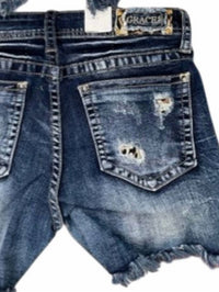 Grace In La - Women's Distressed Jean Shorts With Leopard Accent
