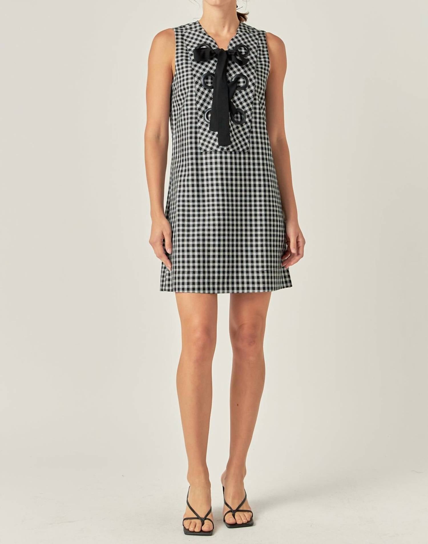 English Factory - Check Sleeveless Grommet Mini Dress