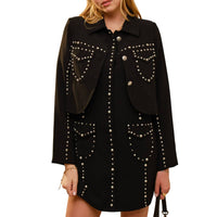 Blue B - Round Neck Long Sleeve Studded Detailed Jacket