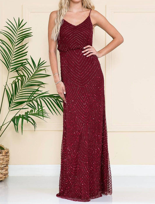Amelia Couture - Beaded Sleeveless V-neck Gown