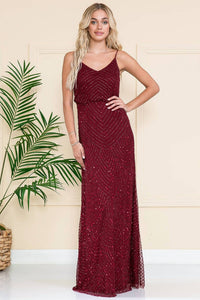 Amelia Couture - Beaded Sleeveless V-neck Gown
