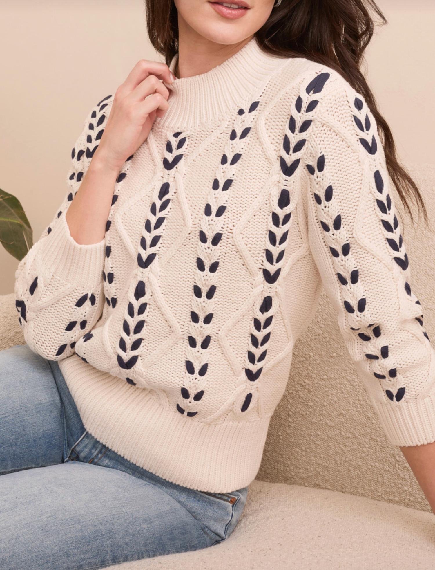 Tribal - Cable Knit Mock Neck Sweater