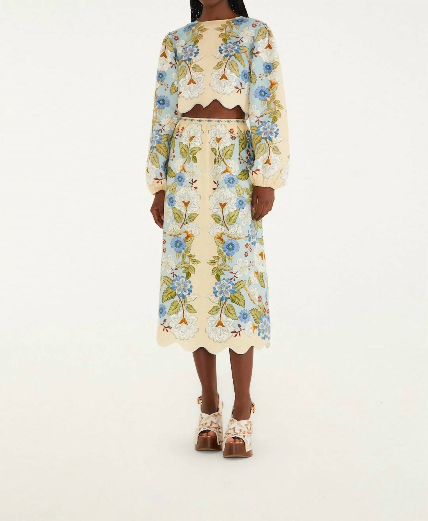 Farm Rio - Floral Linen Midi Skirt