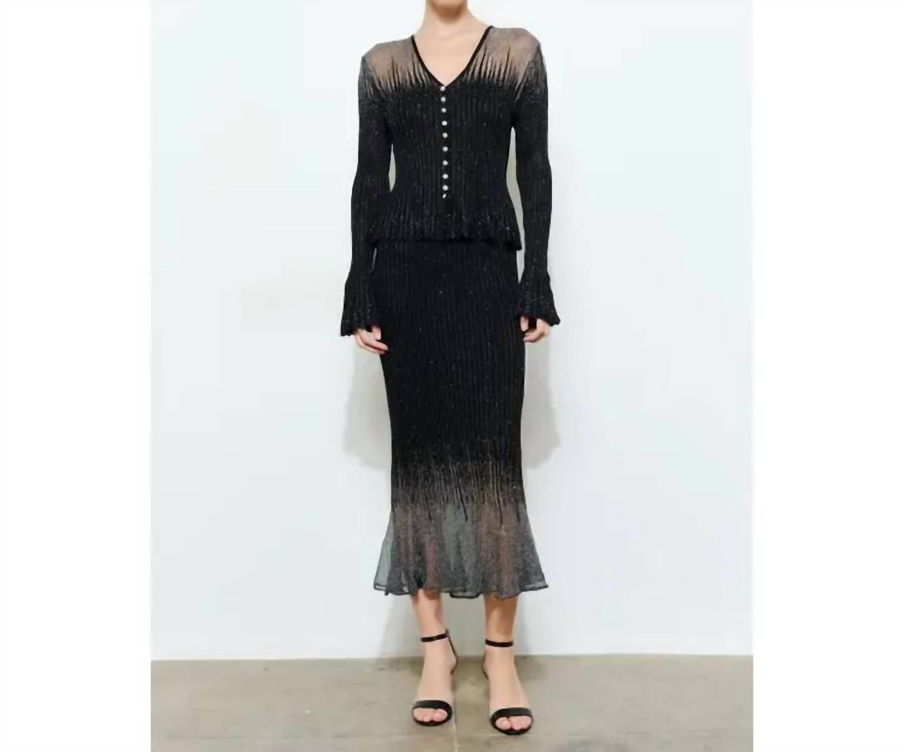 Ina Fashion - Embellished Metallic Glitter Midi Skirt
