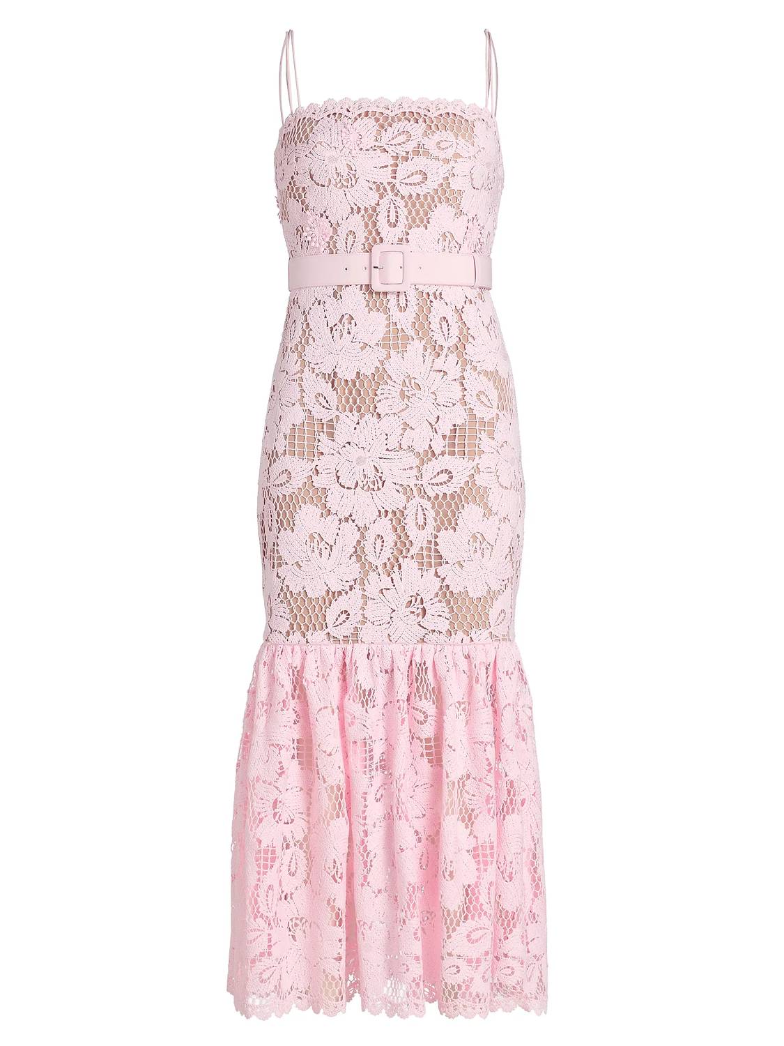 Self-Portrait - Tie-Waist Crochet Midi Dress